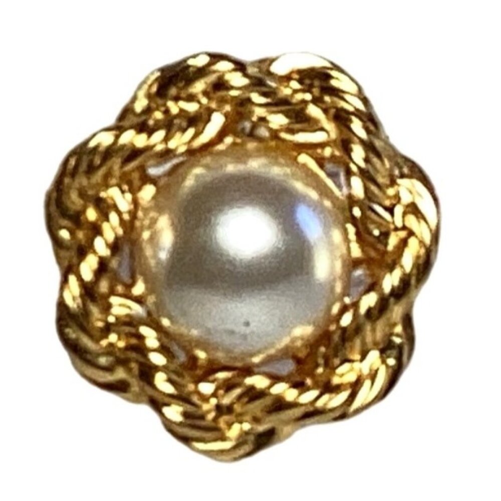 Napier Gold Tone Adjustable Clip On Earrings with Faux Pearl and a Rope Design - Picture 3 of 5